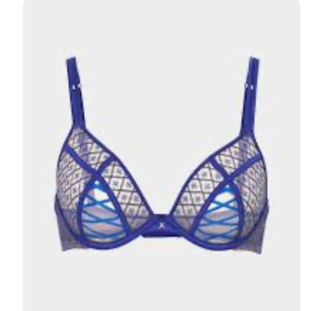 Savage X Fenty 42 D lil’ tied up cobalt blue bra NWT